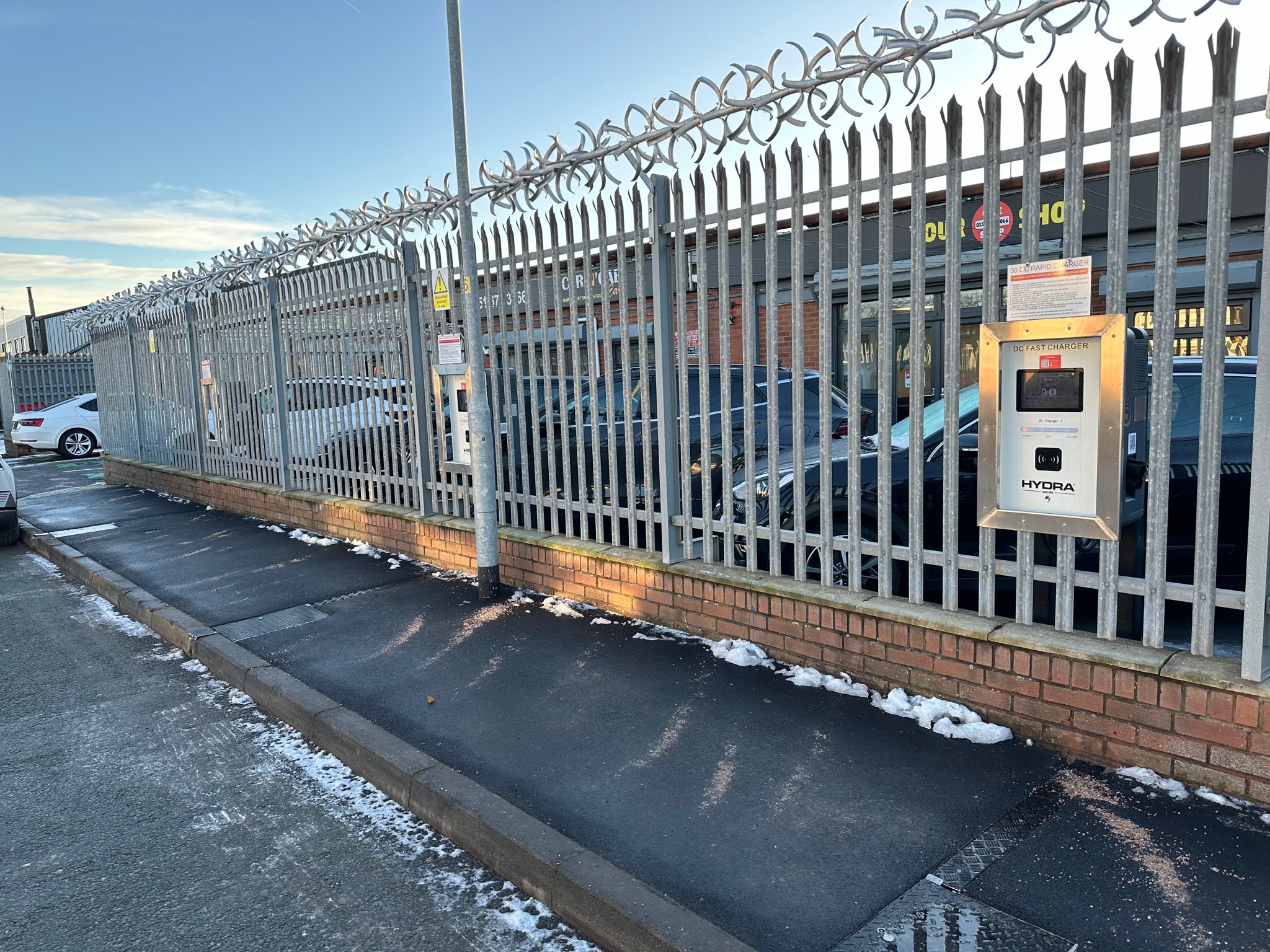 Three compact and efficient low-powered rapid 20kW DC charge points strategically placed at a cab depot, dedicated to electric taxis. These charging stations are tailored to meet the needs of taxi drivers, offering quick, reliable and eco -friendly charging keeping their electric vehicles on the road, contributing to sustainable urban transportation.