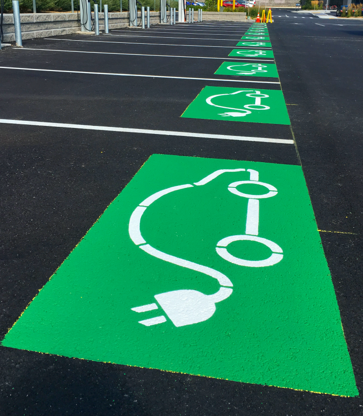 Parking Spaces in a car park for electric vehicles